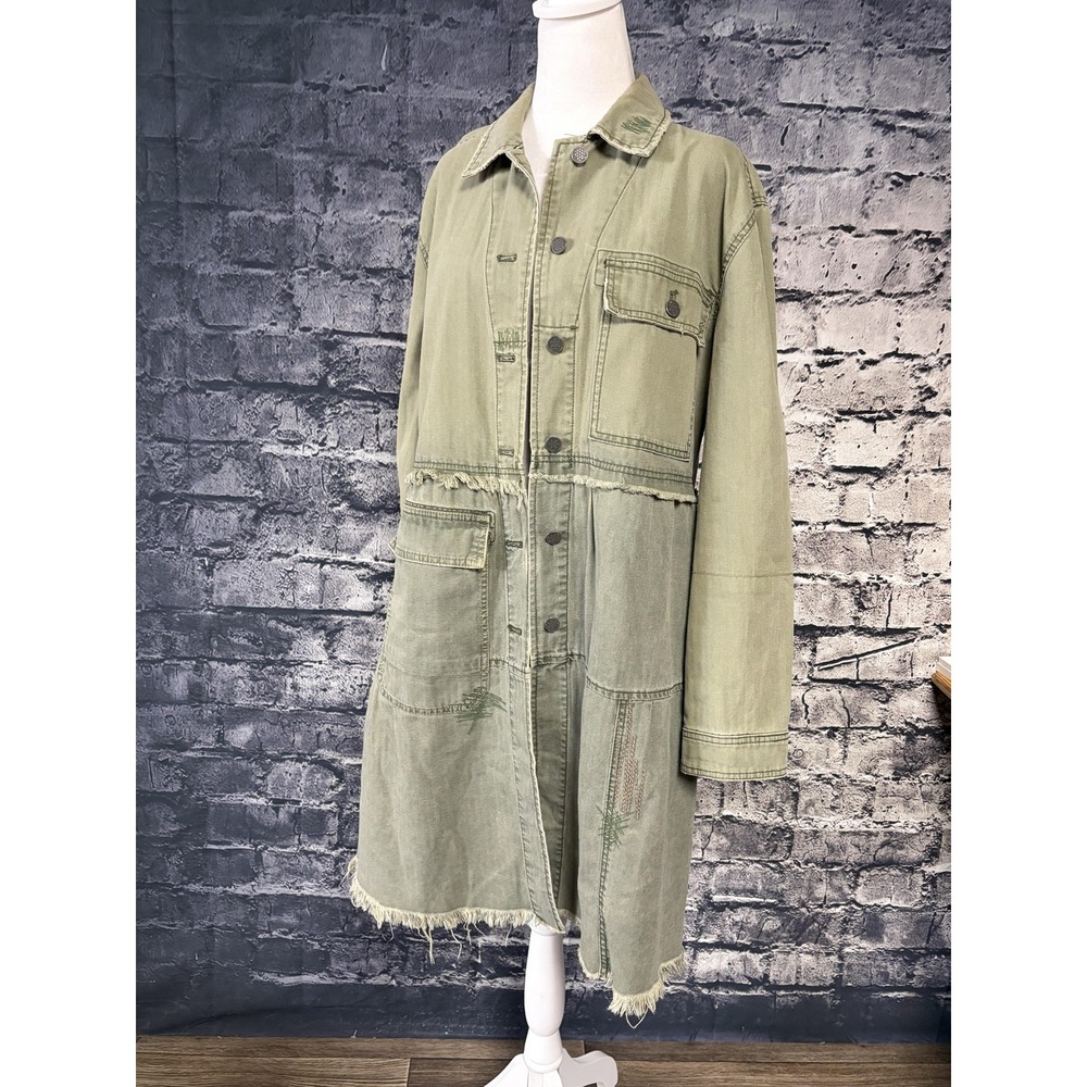 We The Free Jacket Womens S Green Long Utility Military Coat Distressed Patchwor - Picture 2 of 16